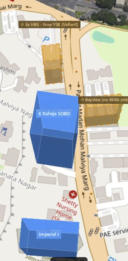 Raheja SoBo Residences plot outlined on the Rexray View Map