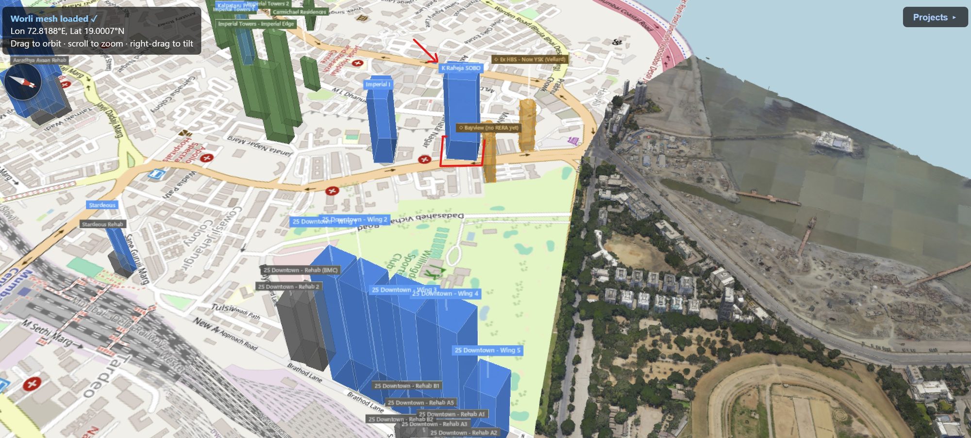 Rexray View Map: Raheja SoBo Residences and its surrounding development modelled at 2032