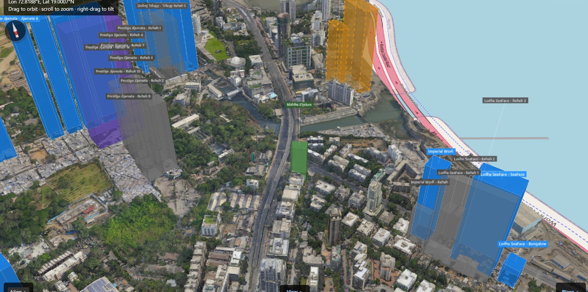 Rexray View Map: Lodha Sea Face and its surrounding development modelled at 2032