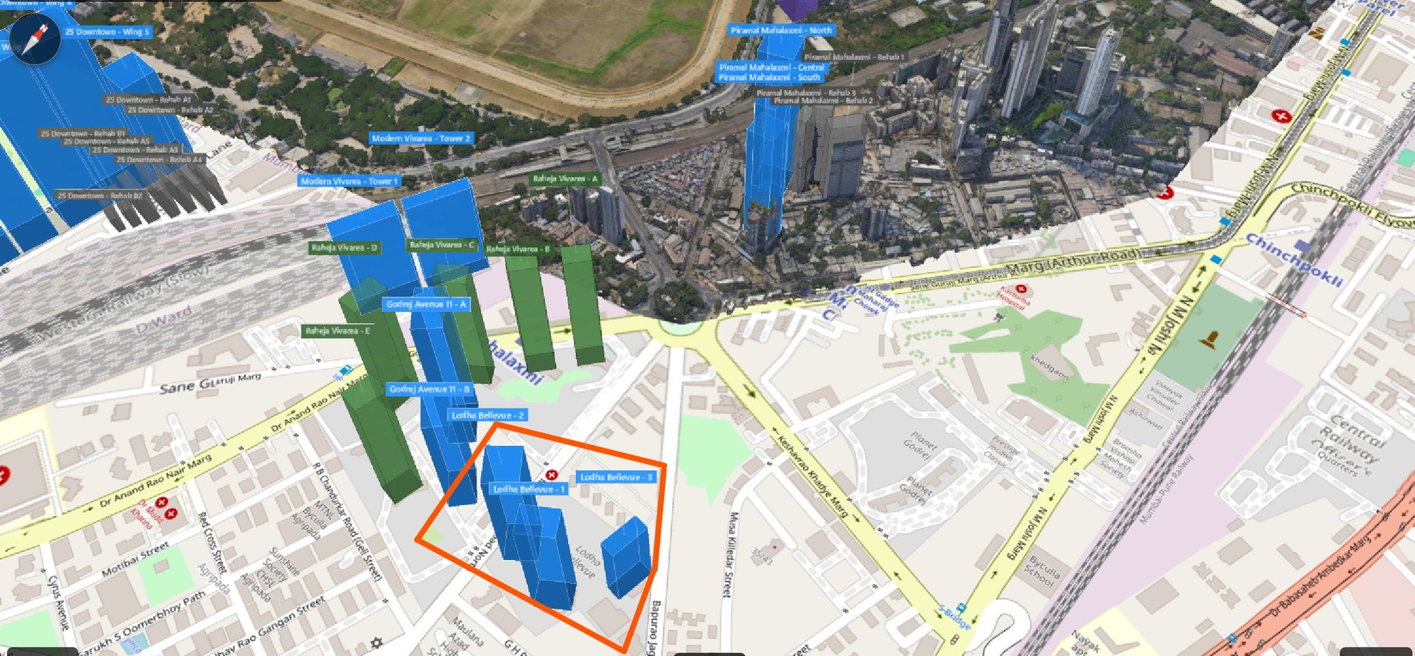 Rexray View Map: Lodha Bellevue and its surrounding development modelled at 2032