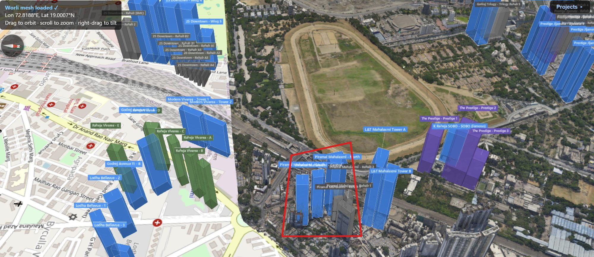 Rexray View Map: Piramal Mahalaxmi and its surrounding development modelled at 2032