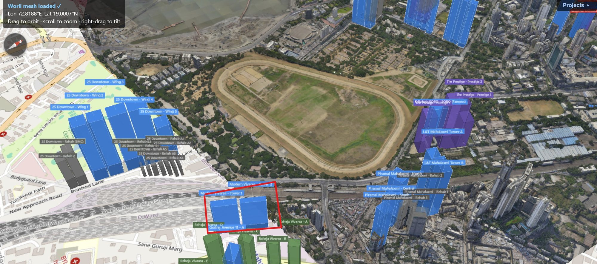 Rexray View Map: Raheja Modern Vivarea and its surrounding development modelled at 2032