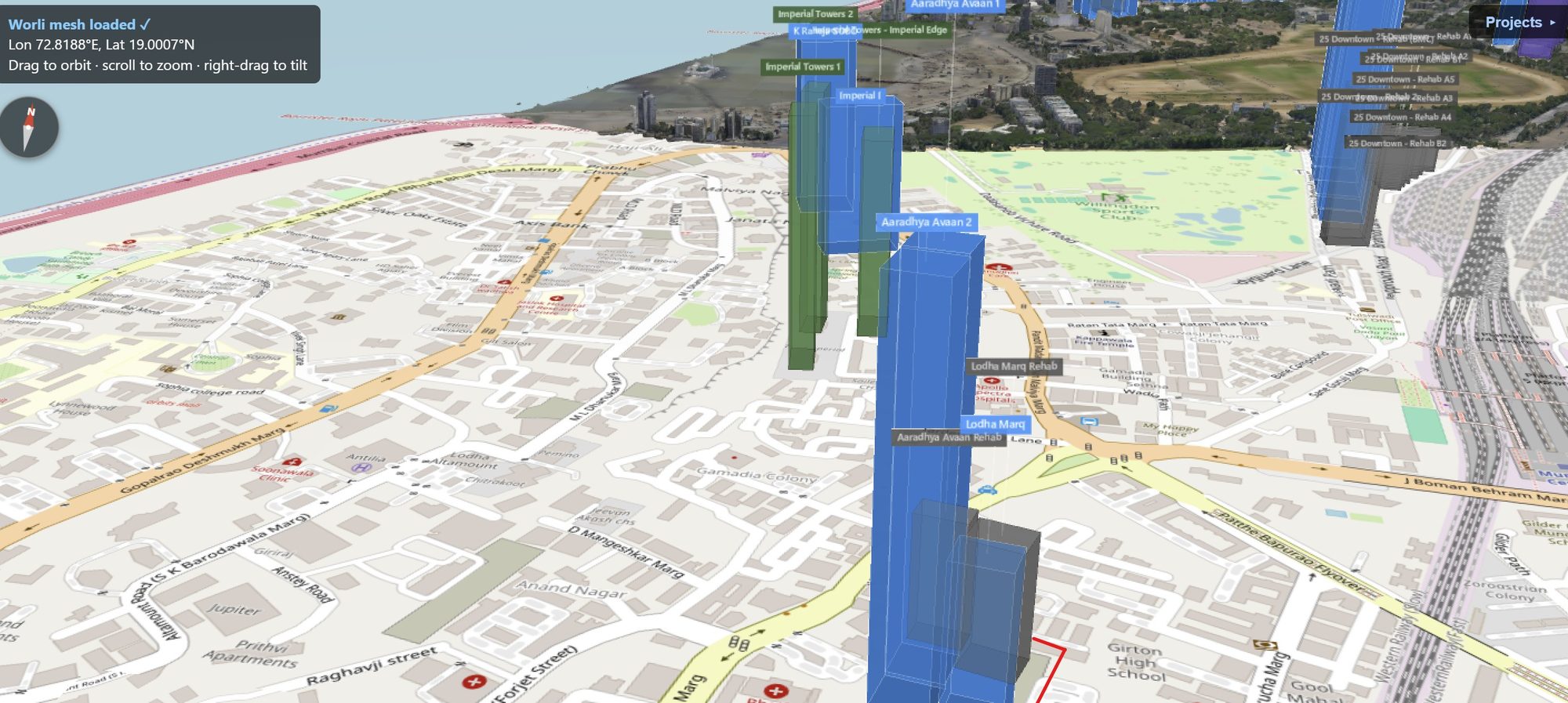 Rexray View Map: Lodha Marq and its surrounding development modelled at 2032