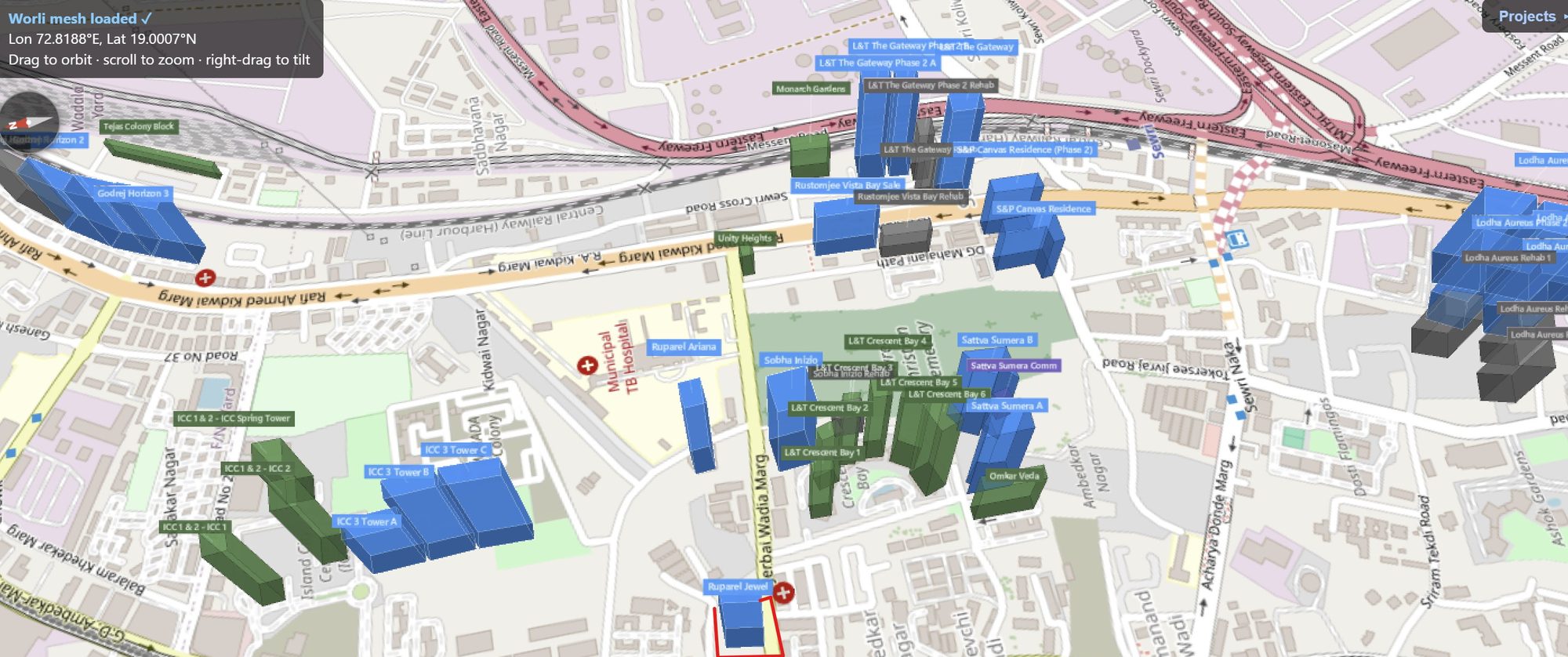 Rexray View Map: Ruparel Jewel and its surrounding development modelled at 2032