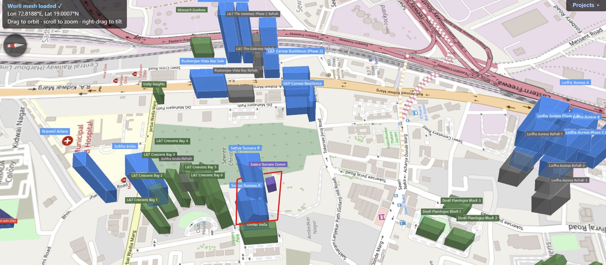 Rexray View Map: Sattva Sumera and its surrounding development modelled at 2032