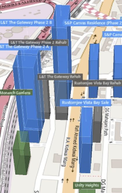 Rustomjee Vista Bay plot outlined on the Rexray View Map