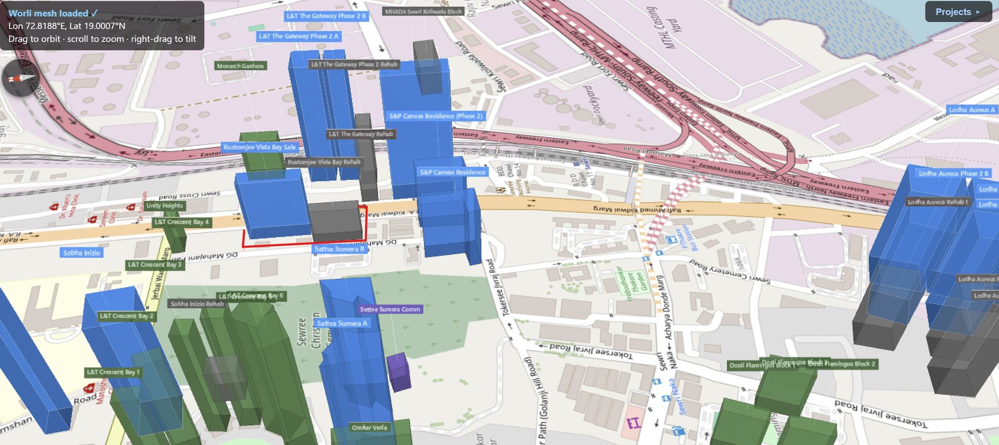Rexray View Map: Rustomjee Vista Bay and its surrounding development modelled at 2032