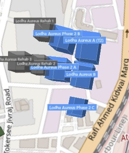 Lodha Aureus plot outlined on the Rexray View Map