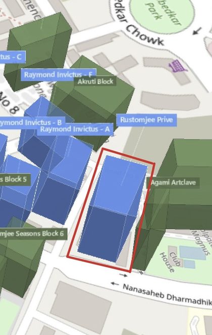 Rustomjee Prive plot outlined on the Rexray View Map