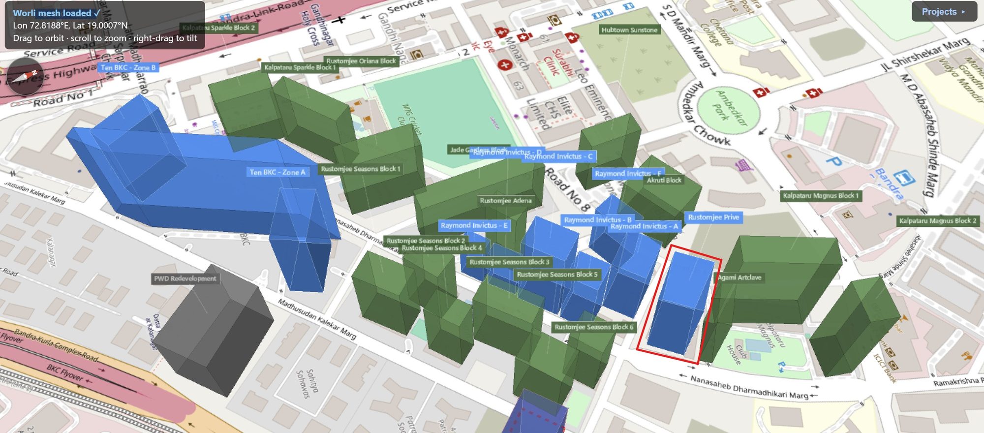 Rexray View Map: Rustomjee Prive and its surrounding development modelled at 2032