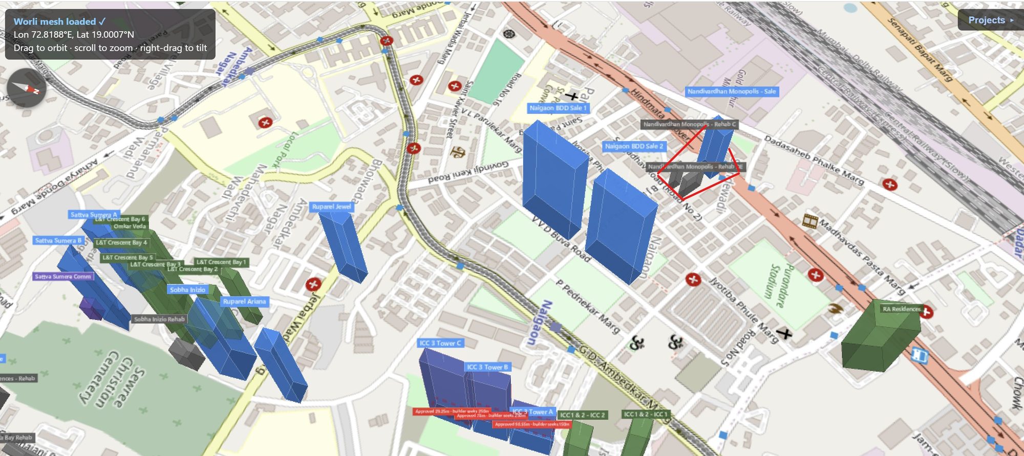 Rexray View Map: Nandivardhan Monopoli and its surrounding development modelled at 2032