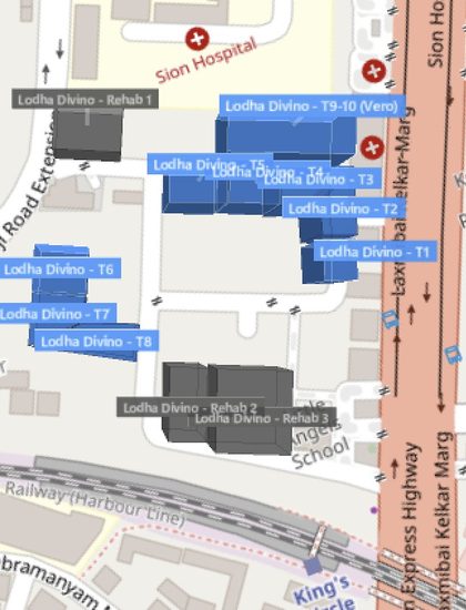 Lodha Divino plot outlined on the Rexray View Map