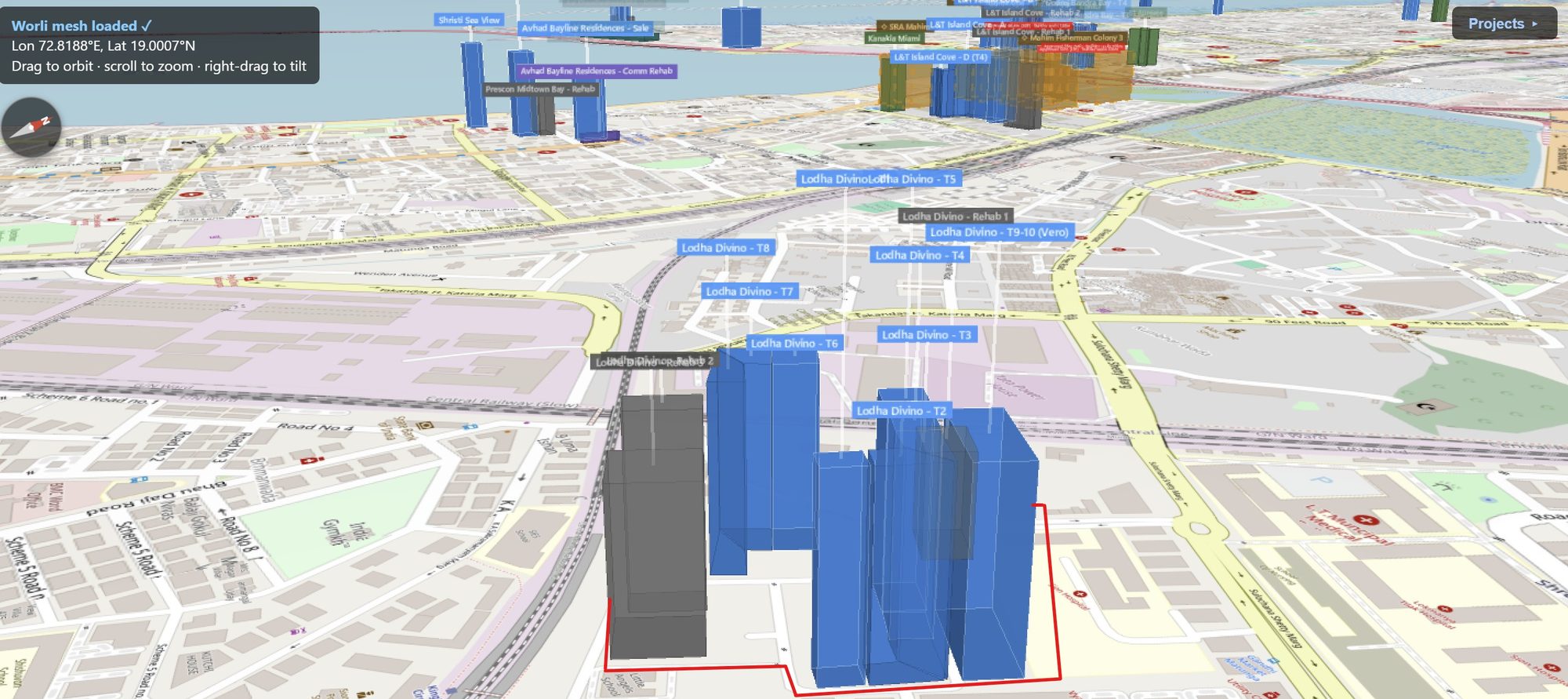 Rexray View Map: Lodha Divino and its surrounding development modelled at 2032