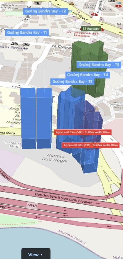 Godrej Bandra Bay plot outlined on the Rexray View Map