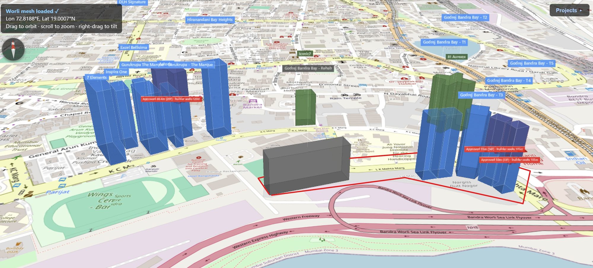Rexray View Map: Godrej Bandra Bay and its surrounding development modelled at 2032