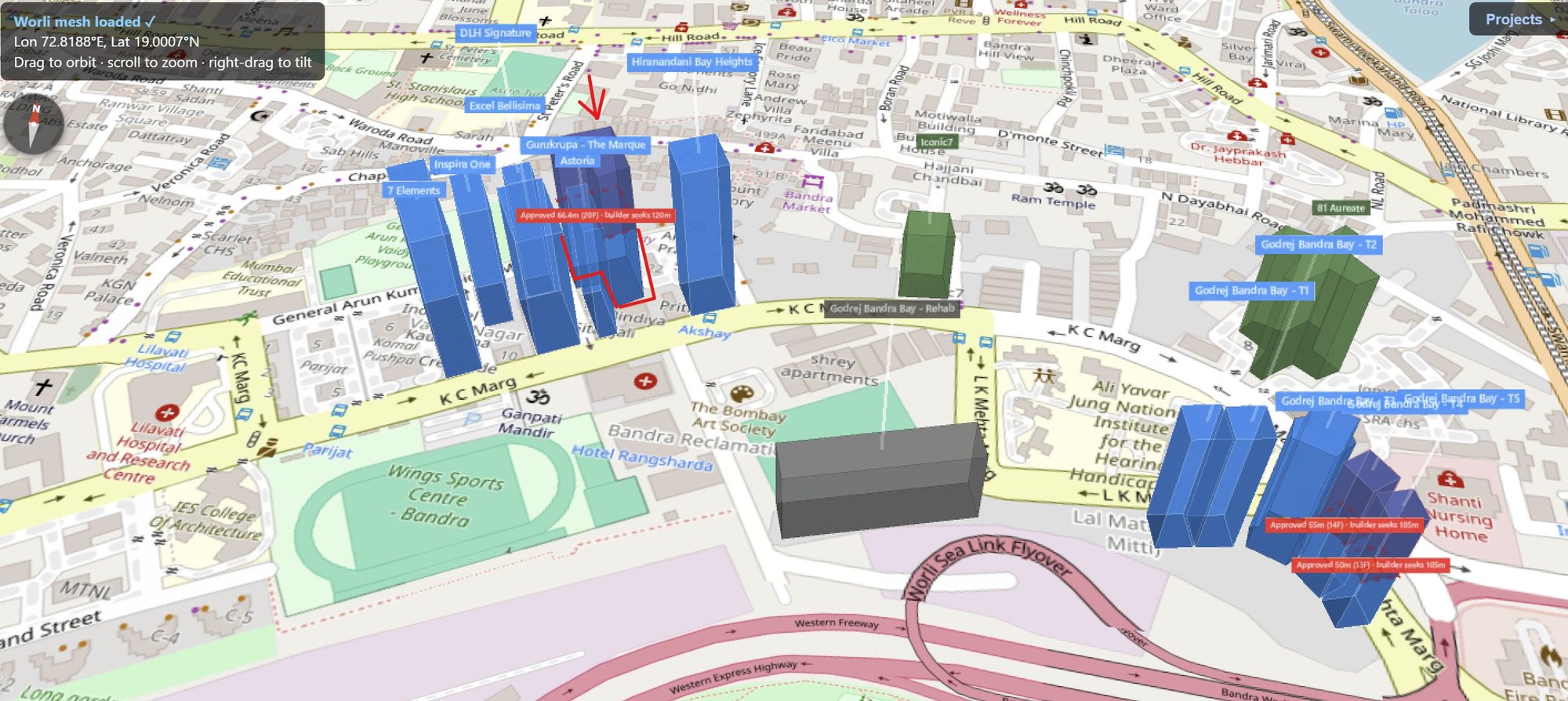 Rexray View Map: Gurukrupa The Marque and its surrounding development modelled at 2032