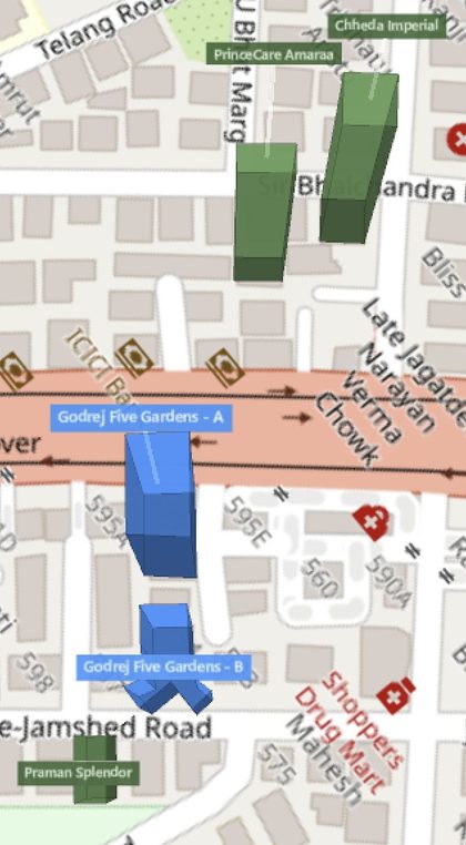 Godrej Five Gardens - Wing B plot outlined on the Rexray View Map