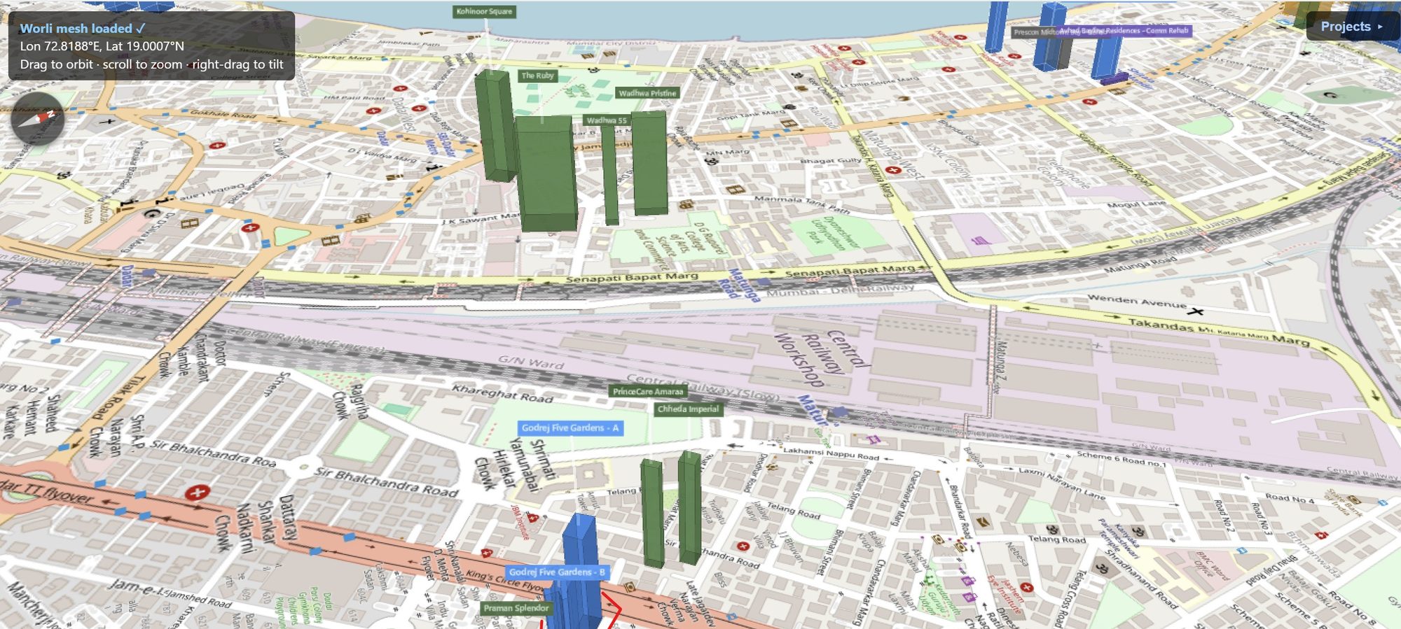 Rexray View Map: Godrej Five Gardens - Wing B and its surrounding development modelled at 2032